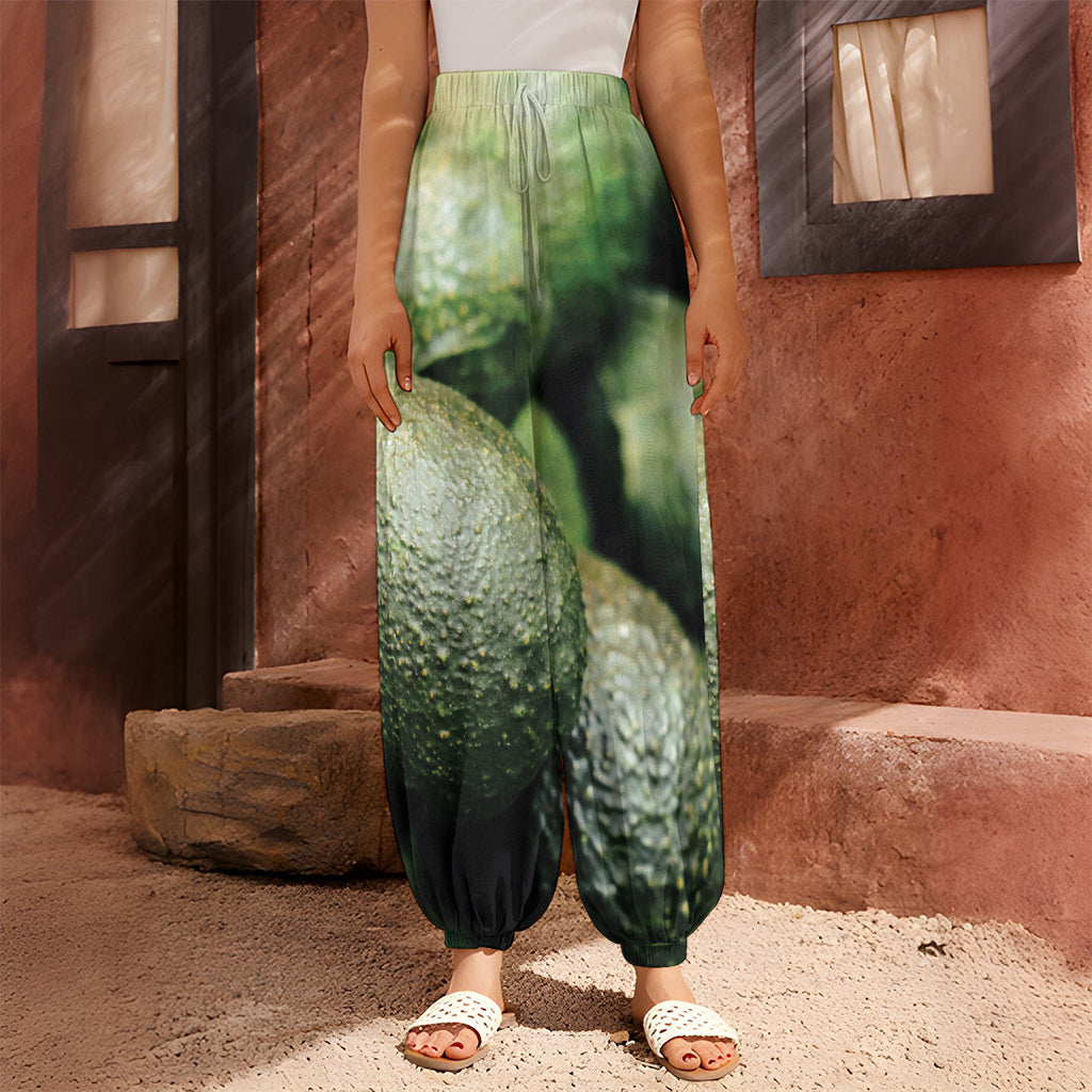 Green Avocado Print Harem Pants