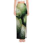 Green Avocado Print High Slit Maxi Skirt