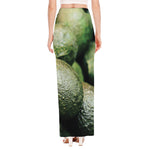 Green Avocado Print High Slit Maxi Skirt