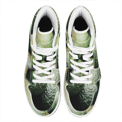 Green Avocado Print High Top Leather Sneakers
