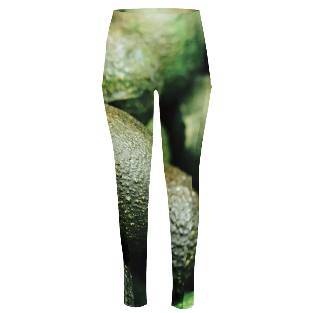 Green Avocado Print High-Waisted Pocket Leggings