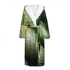 Green Avocado Print Hooded Bathrobe