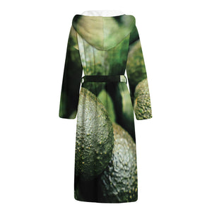 Green Avocado Print Hooded Bathrobe