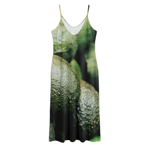 Green Avocado Print Jersey Midi Cami Dress