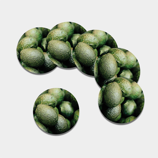 Green Avocado Print Leather Coaster Set