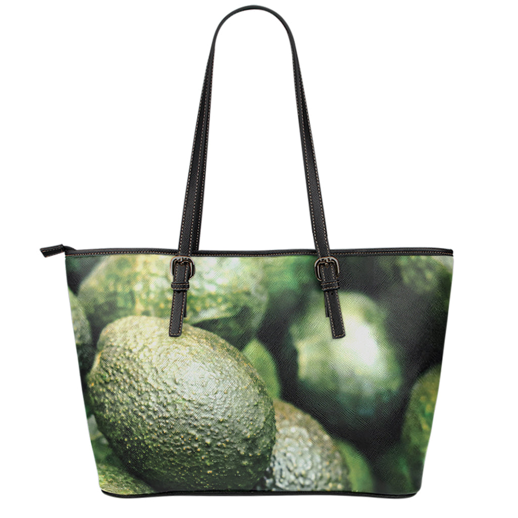 Green Avocado Print Leather Tote Bag