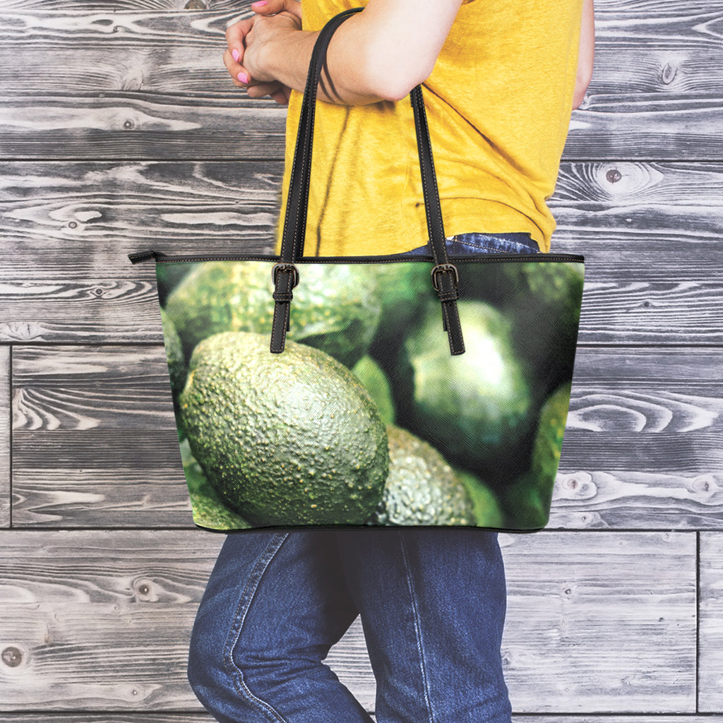 Green Avocado Print Leather Tote Bag