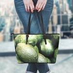 Green Avocado Print Leather Tote Bag