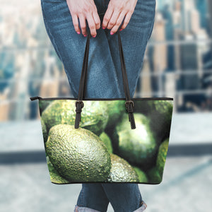 Green Avocado Print Leather Tote Bag