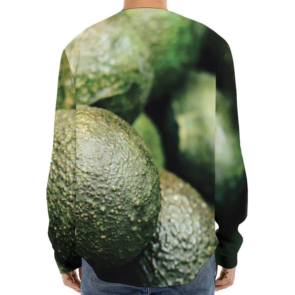 Green Avocado Print Long Sleeve Baseball Jersey