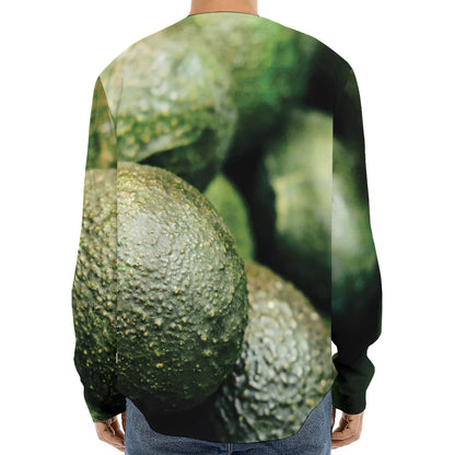Green Avocado Print Long Sleeve Baseball Jersey