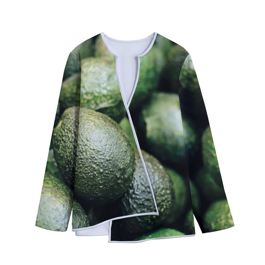 Green Avocado Print Long Sleeve Short Coat