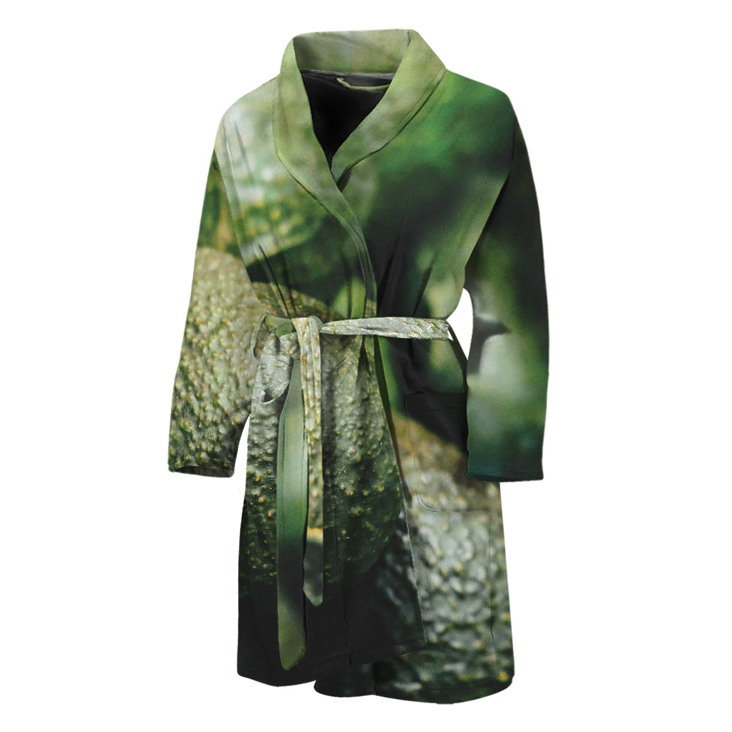 Green Avocado Print Men's Bathrobe