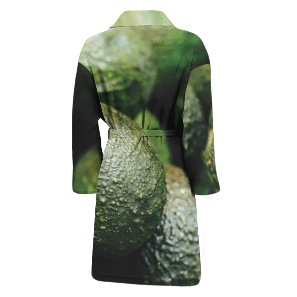 Green Avocado Print Men's Bathrobe