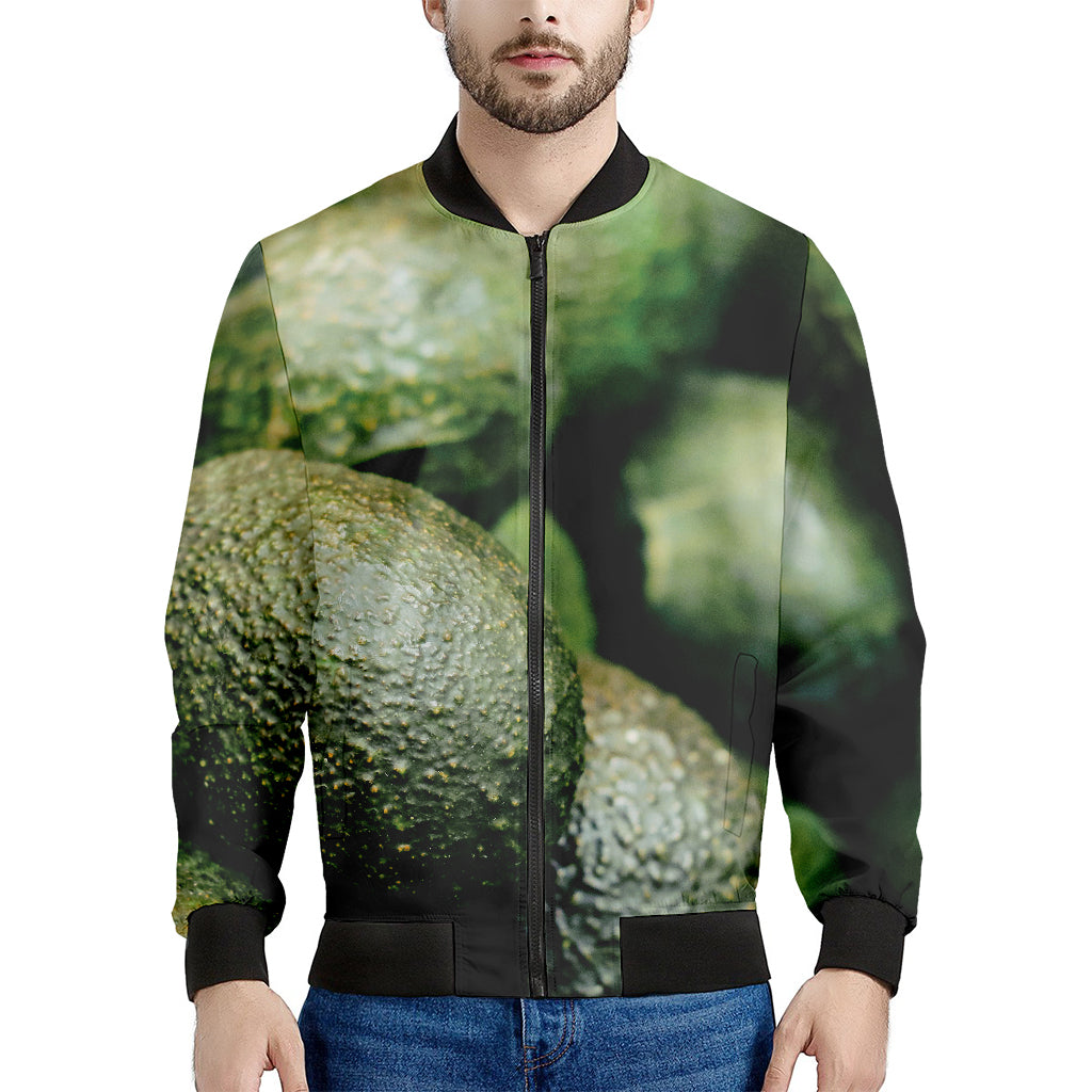 Green Avocado Print Men's Bomber Jacket