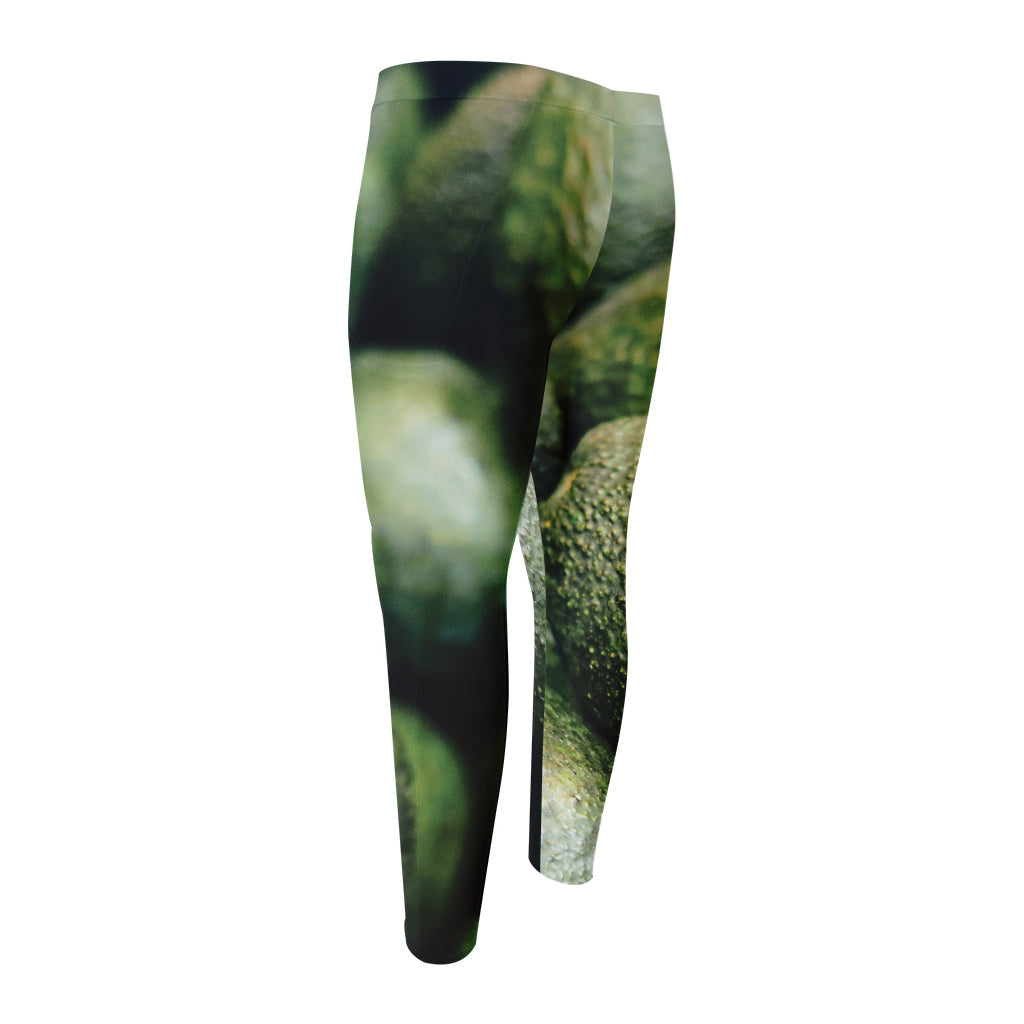 Green Avocado Print Men's Compression Pants