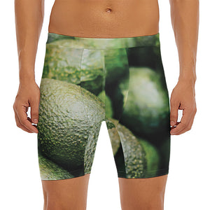 Green Avocado Print Men's Long Boxer Briefs