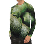 Green Avocado Print Men's Long Sleeve Rash Guard