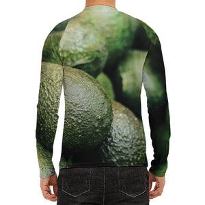 Green Avocado Print Men's Long Sleeve Rash Guard