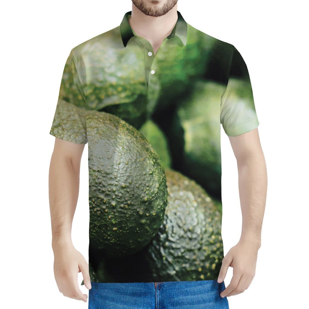 Green Avocado Print Men's Polo Shirt