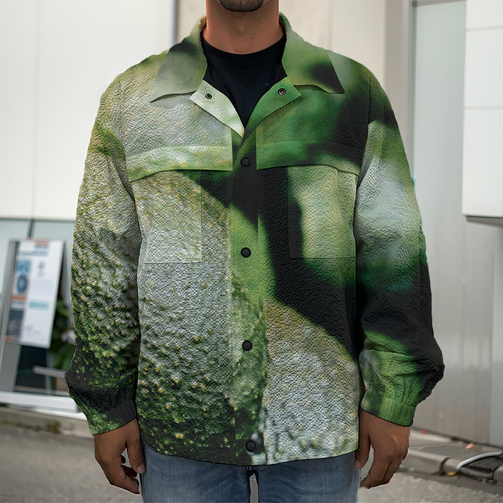 Green Avocado Print Men's Shirt Jacket