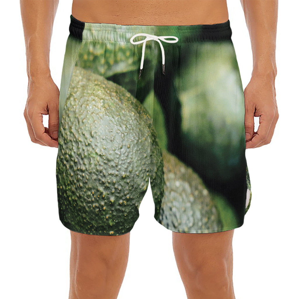 Green Avocado Print Men's Split Running Shorts