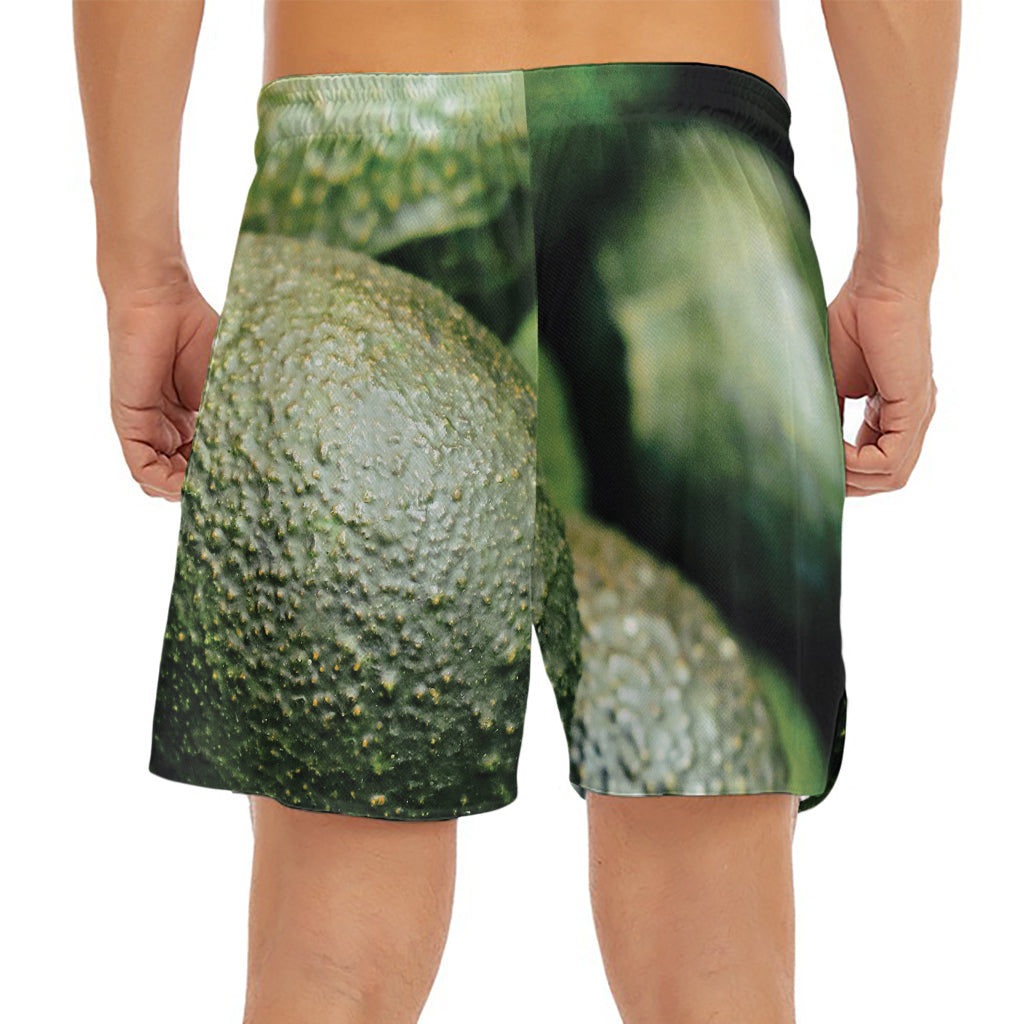 Green Avocado Print Men's Split Running Shorts