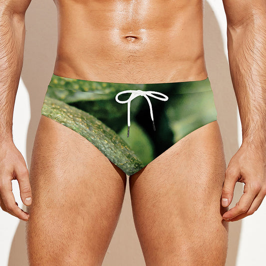 Green Avocado Print Men's Swim Briefs