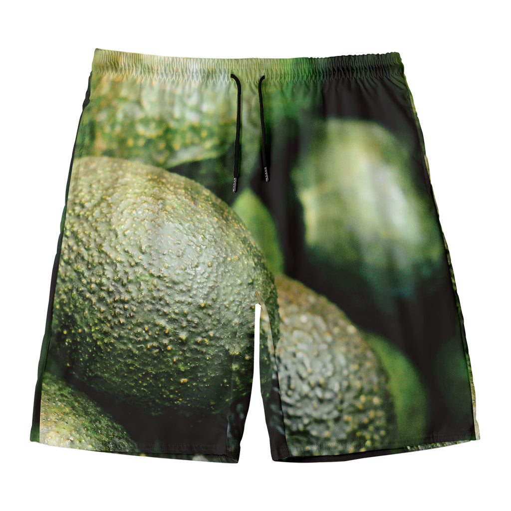 Green Avocado Print Men's Swim Trunks