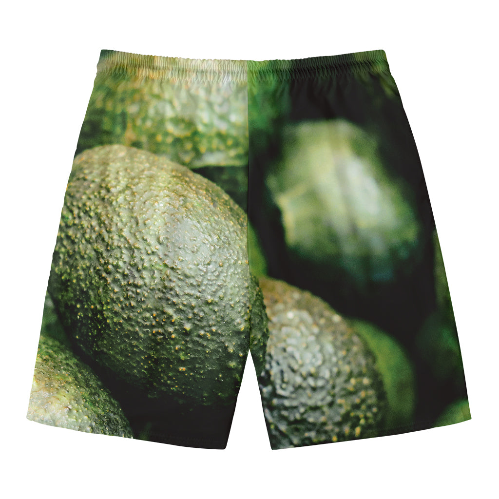 Green Avocado Print Men's Swim Trunks