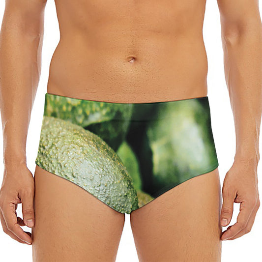 Green Avocado Print Men's Triangle Swim Briefs
