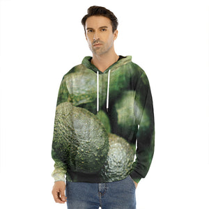 Green Avocado Print Men's Velvet Pullover Hoodie