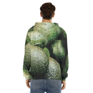 Green Avocado Print Men's Velvet Pullover Hoodie