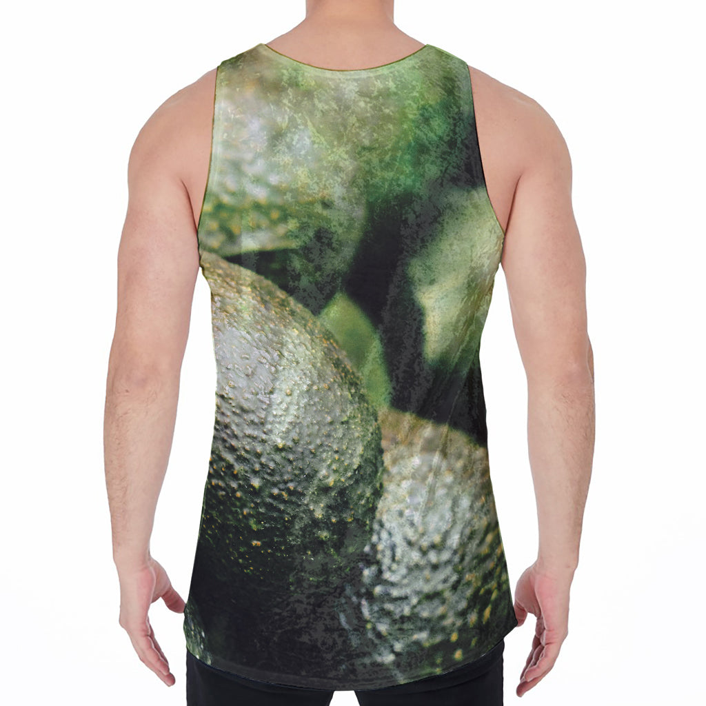 Green Avocado Print Men's Velvet Tank Top