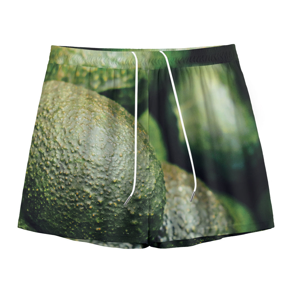 Green Avocado Print Mesh Shorts