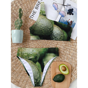 Green Avocado Print One Shoulder Bikini Top