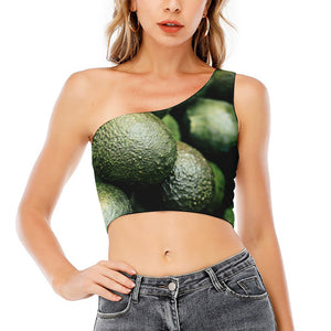 Green Avocado Print One Shoulder Crop Top