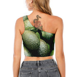 Green Avocado Print One Shoulder Crop Top