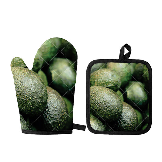 Green Avocado Print Oven Mitt And Pot Holder Set