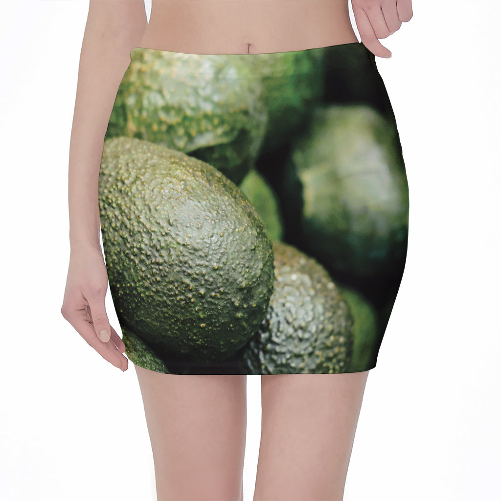 Green Avocado Print Pencil Mini Skirt