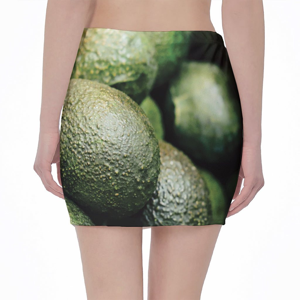 Green Avocado Print Pencil Mini Skirt