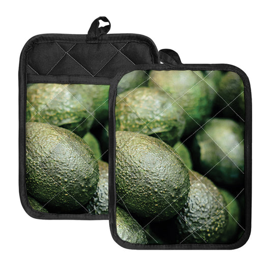 Green Avocado Print Pot Holders With Pocket
