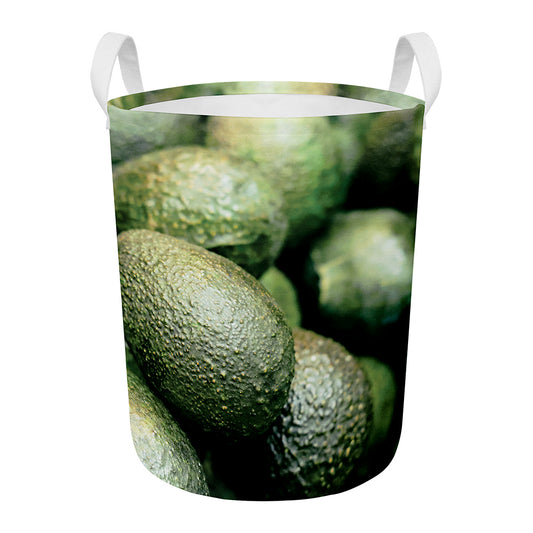 Green Avocado Print Round Laundry Basket
