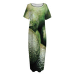 Green Avocado Print Short Sleeve Long Nightdress