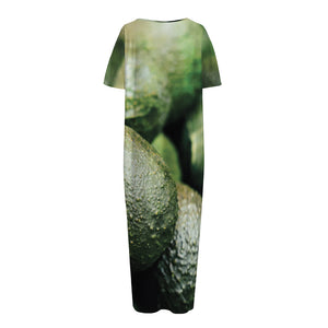 Green Avocado Print Short Sleeve Long Nightdress