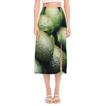 Green Avocado Print Side Slit Midi Skirt