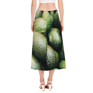 Green Avocado Print Side Slit Midi Skirt