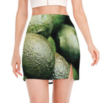 Green Avocado Print Side Slit Mini Skirt