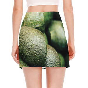 Green Avocado Print Side Slit Mini Skirt