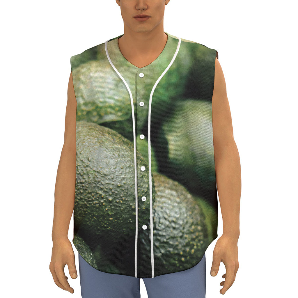 Green Avocado Print Sleeveless Baseball Jersey